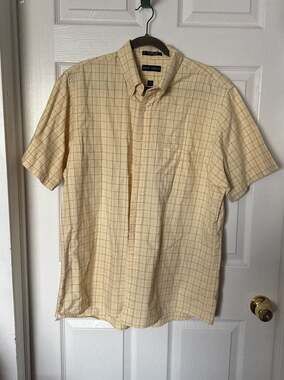 Grant Thomas Men's Yellow Plaid Short Sleeve Button Down Shirt